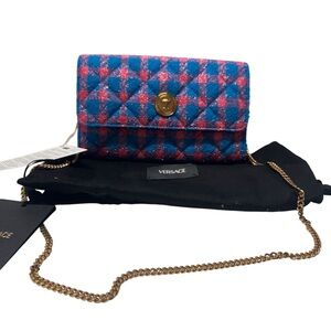 NWT Versace La Medusa Boucle Quilted Tweed Clutch Wallet on Chain  Shoulder Bag